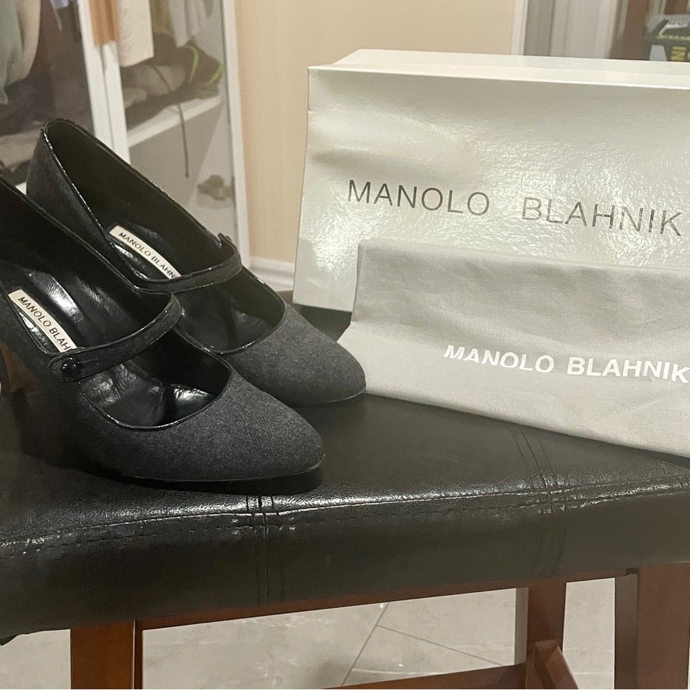 Manolo Blahnik Camparinew Grey Flannel Pumps. Size 38.5